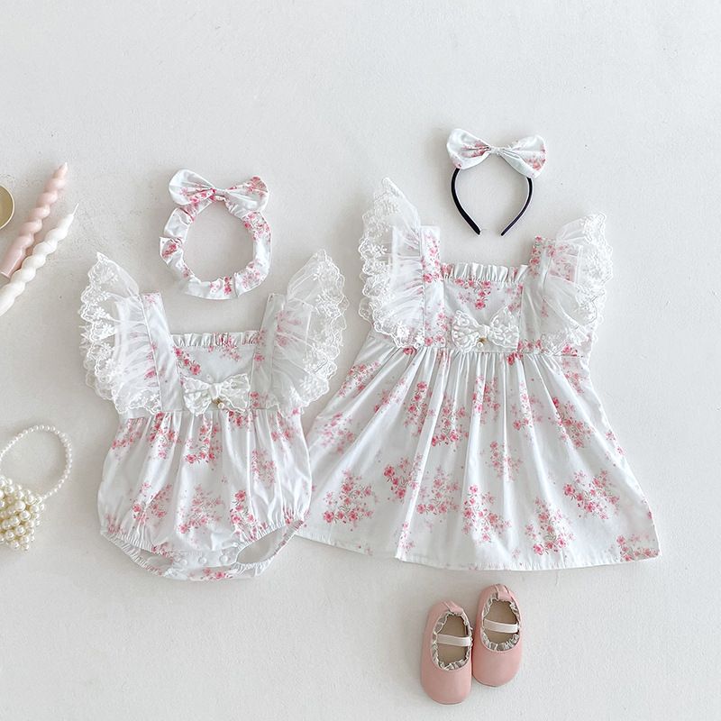 Robe barboteuse bébé fille style princesse dentelle été_voghion.com
