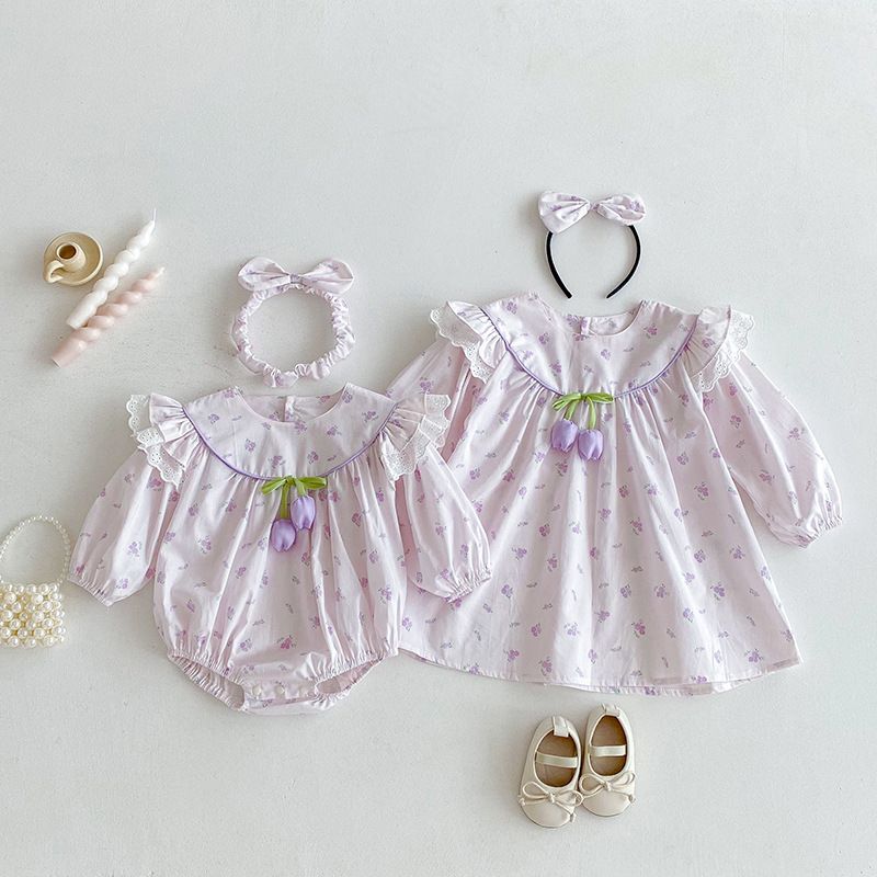 Baby Mädchen Langarm Strampler Mit Blumen Spitze Für Den Herbst_voghion.com
