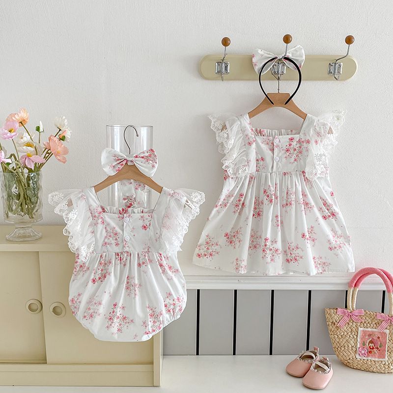 Robe barboteuse bébé fille style princesse dentelle été_voghion.com