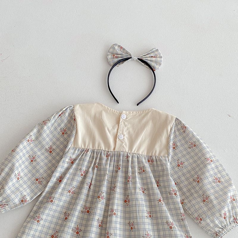 Baby flickor rutig blommig romper och klänning höststil_voghion.com