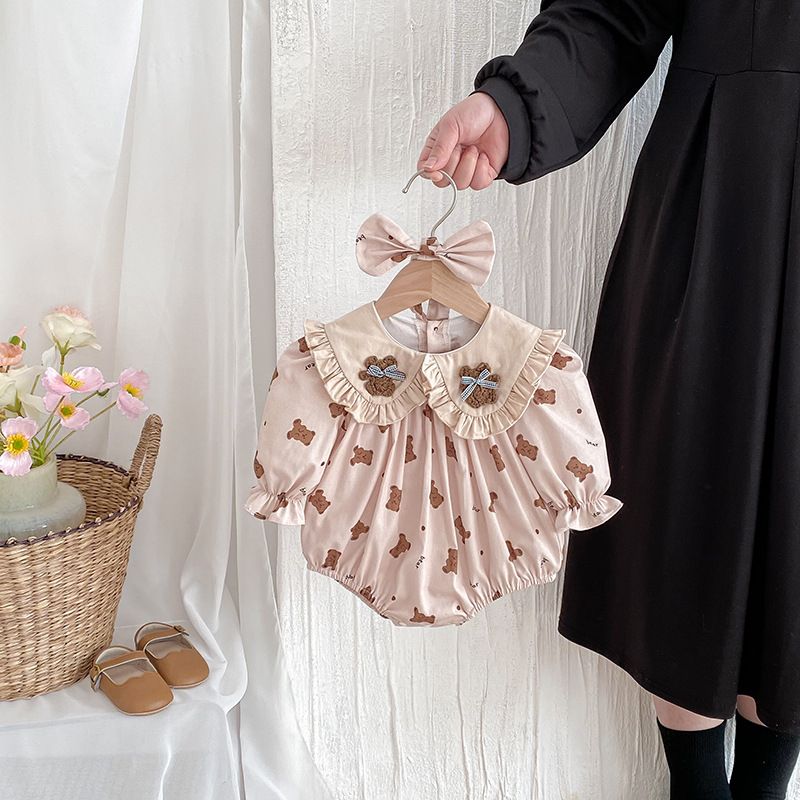 Kleidung 2026: Süßes Langarmkleid, neue Schwesternoutfits für Mädchen, Baby-Herbst-Strampler mit Umlegekragen und Rüschen_voghion.com