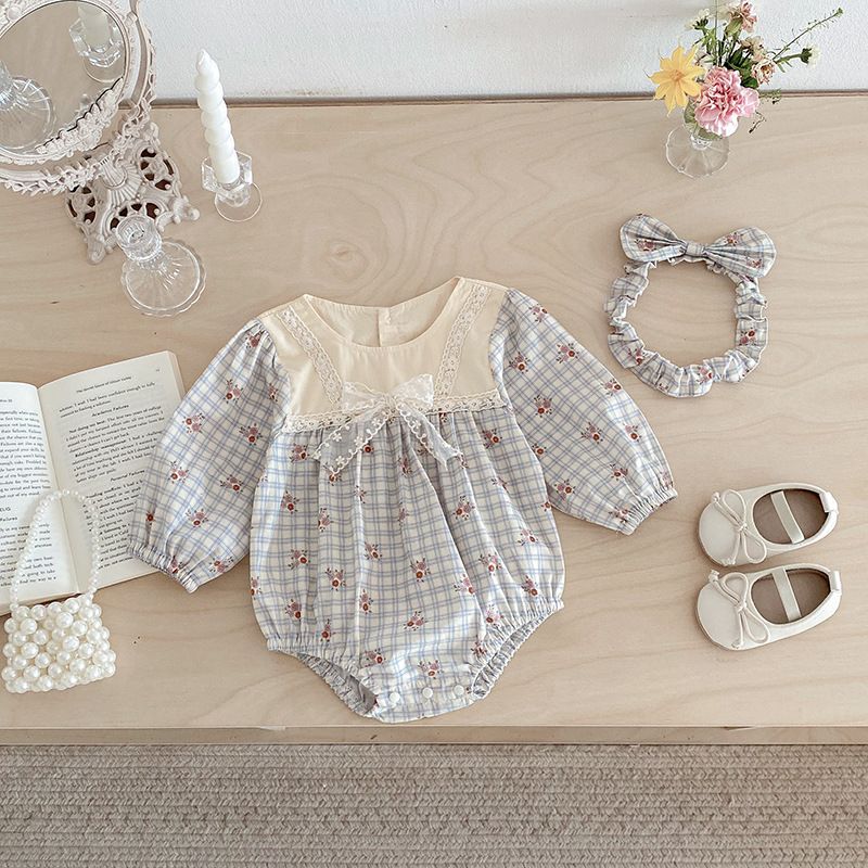 Baby flickor rutig blommig romper och klänning höststil_voghion.com