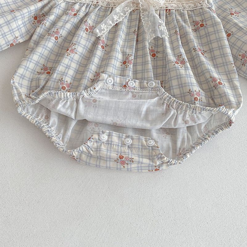 Baby flickor rutig blommig romper och klänning höststil_voghion.com