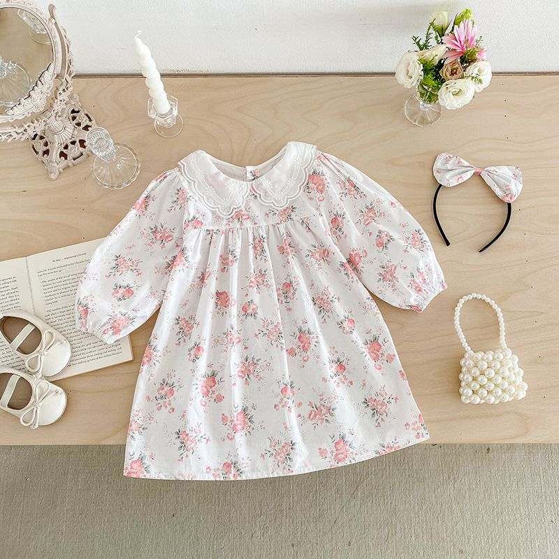 Baby Mädchen Prinzessinnen Strampler Kleid Langarm Blumen Herbst_voghion.com