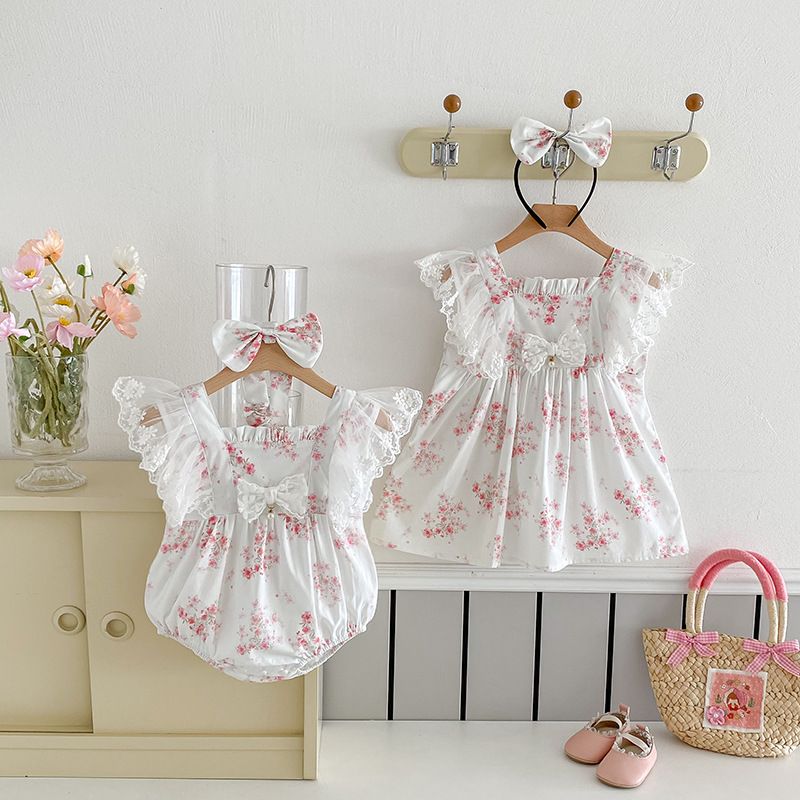 Robe barboteuse bébé fille style princesse dentelle été_voghion.com
