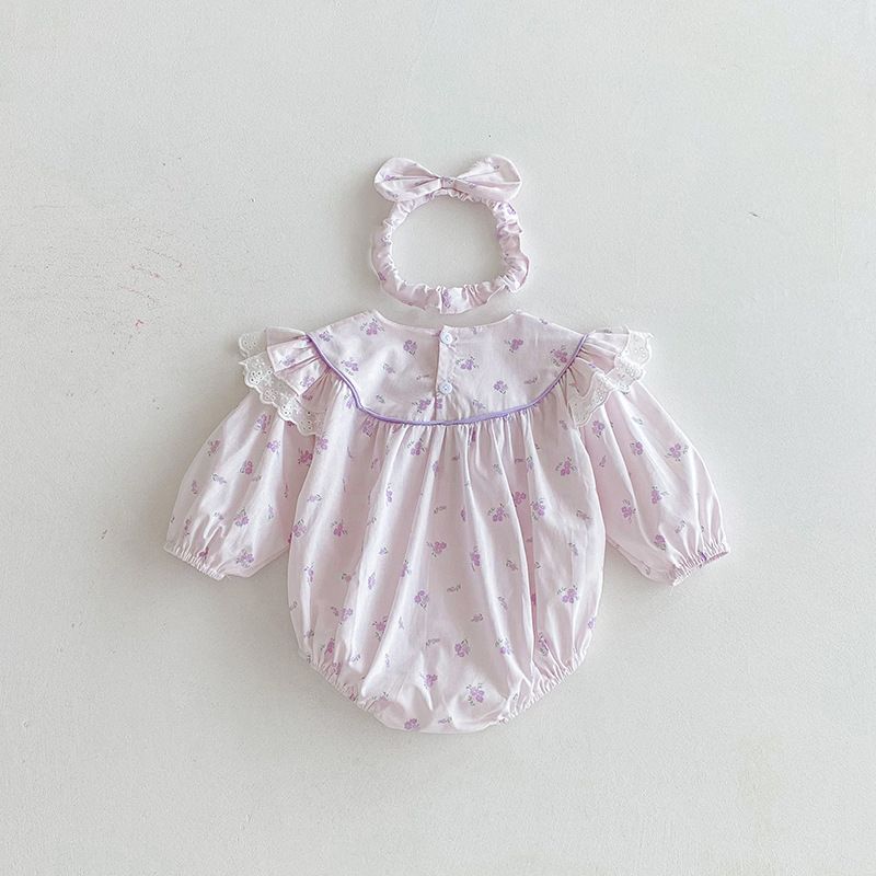 Baby Mädchen Langarm Strampler Mit Blumen Spitze Für Den Herbst_voghion.com