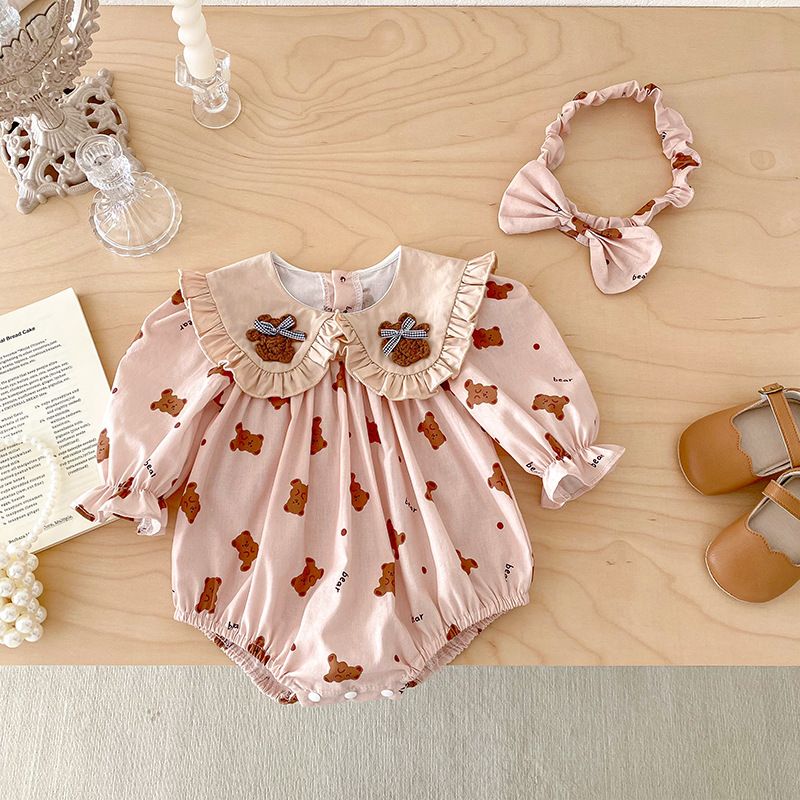 Langarm Baby Mädchen Romper Kleid Mit Rüschen Und Kragen_voghion.com