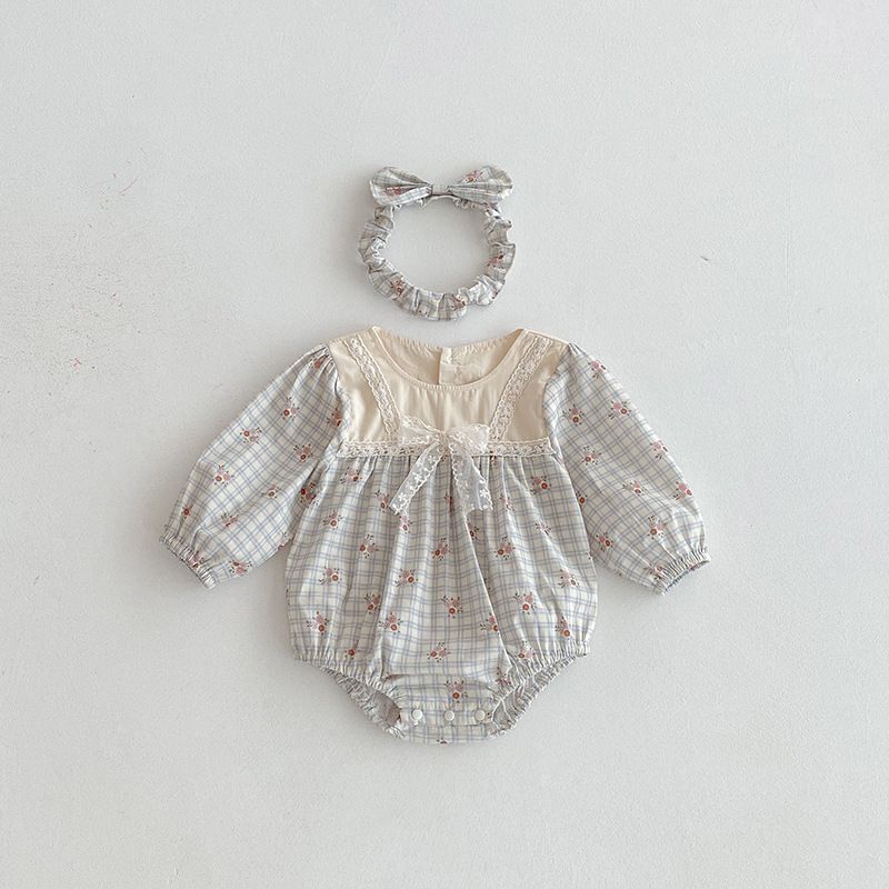 Baby flickor rutig blommig romper och klänning höststil_voghion.com