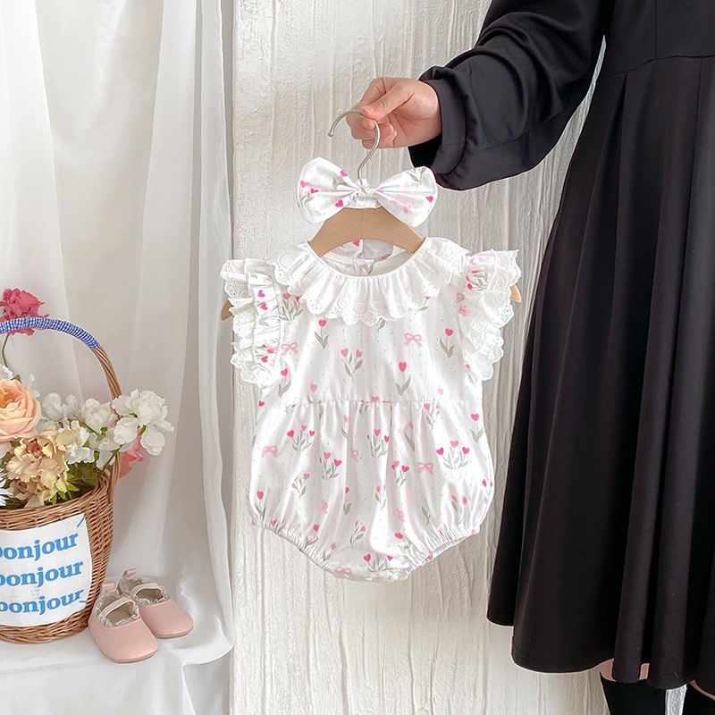 Eleganter Spitzenstrampler im luftigen Stil, Größe 26, Mädchenkleid mit Volantärmeln, Prinzessinnen-Sommerkleid für Babys_voghion.com
