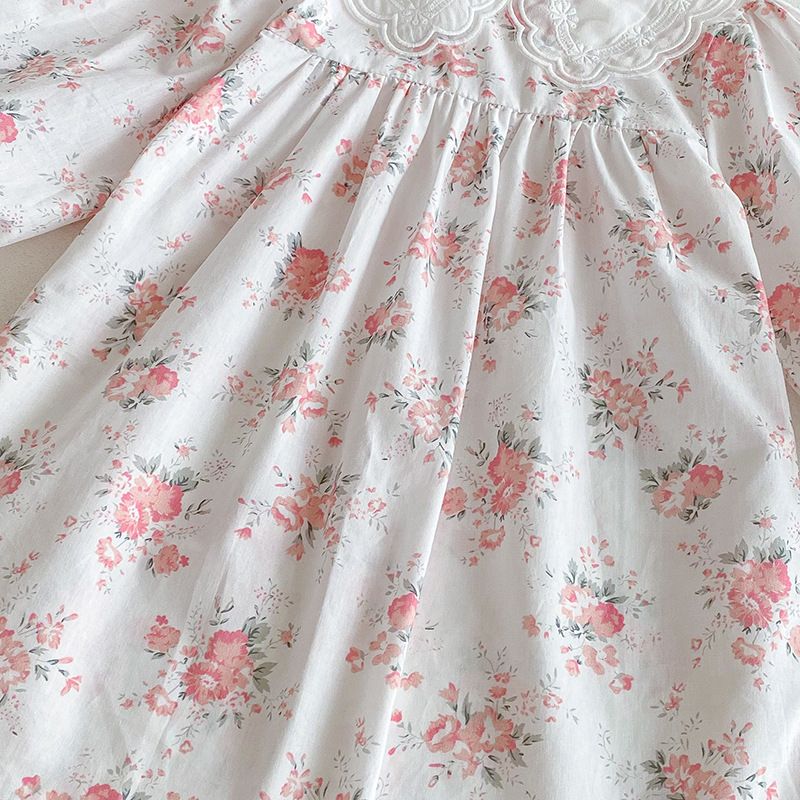 Baby Mädchen Prinzessinnen Strampler Kleid Langarm Blumen Herbst_voghion.com