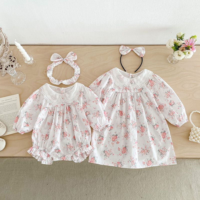 Baby Mädchen Prinzessinnen Strampler Kleid Langarm Blumen Herbst_voghion.com