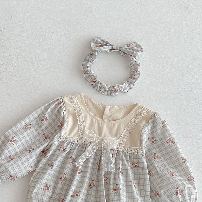 Baby flickor rutig blommig romper och klänning höststil_voghion.com