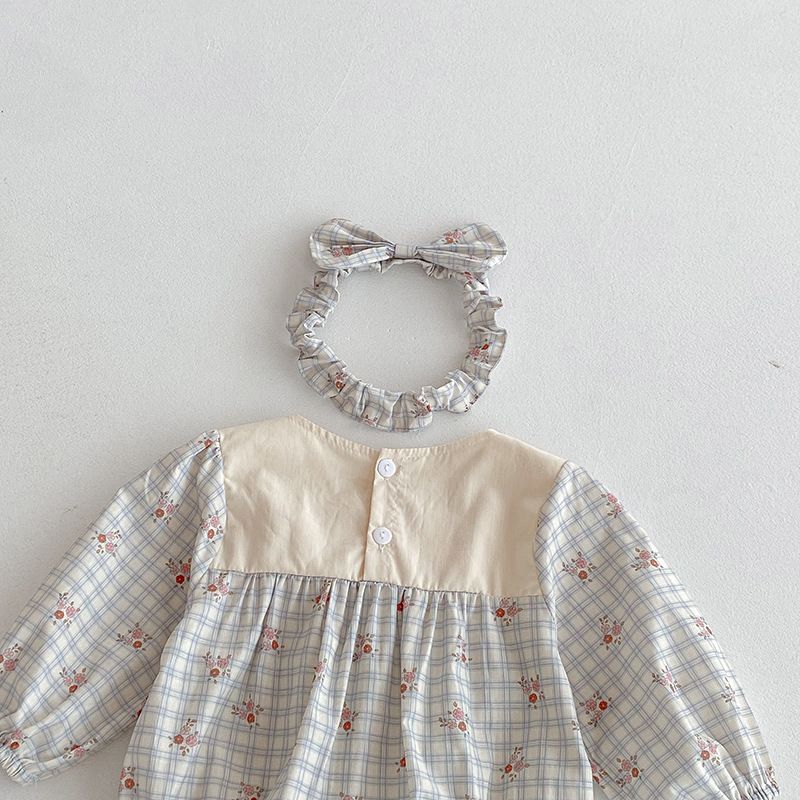 Baby flickor rutig blommig romper och klänning höststil_voghion.com