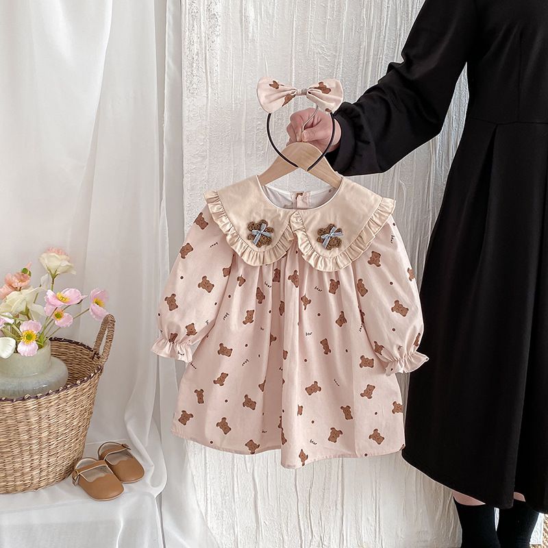 Kleidung 2026: Süßes Langarmkleid, neue Schwesternoutfits für Mädchen, Baby-Herbst-Strampler mit Umlegekragen und Rüschen_voghion.com