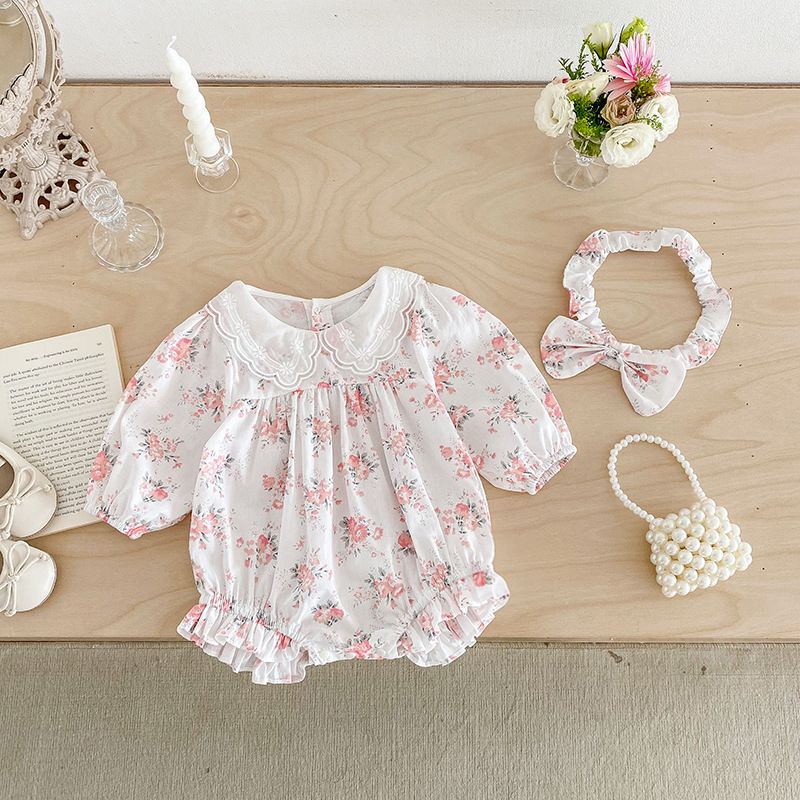 Baby Mädchen Prinzessinnen Strampler Kleid Langarm Blumen Herbst_voghion.com