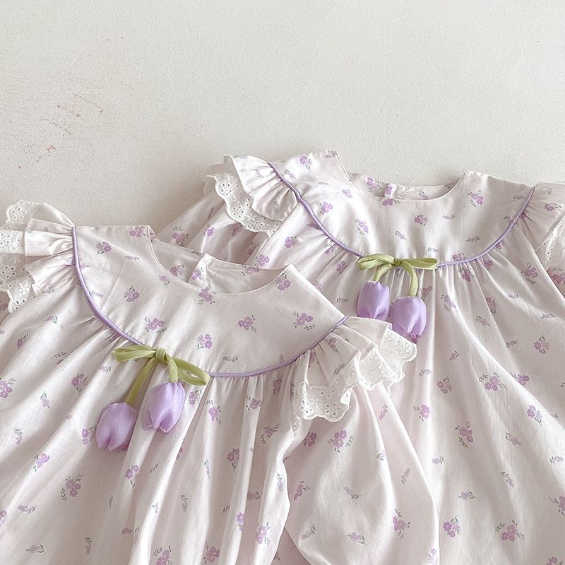 Baby Mädchen Langarm Strampler Mit Blumen Spitze Für Den Herbst_voghion.com