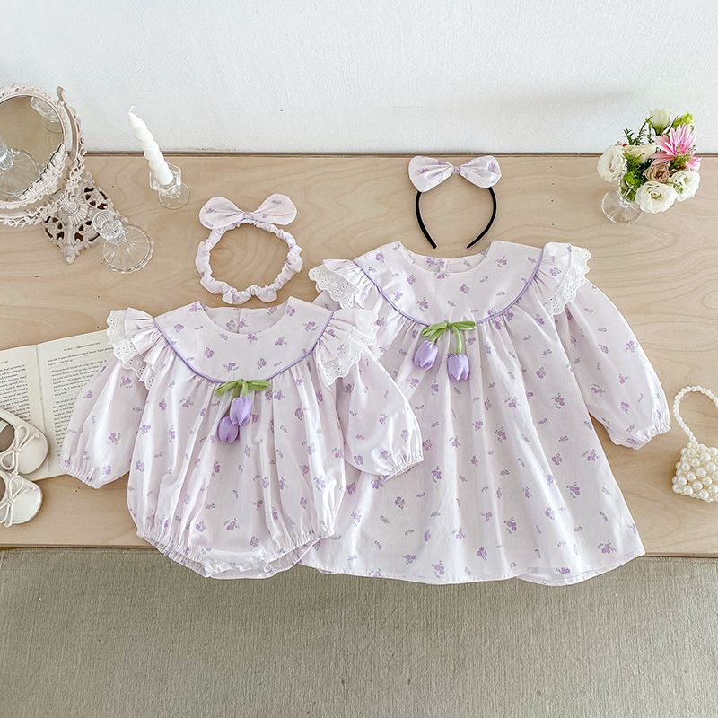 Baby Mädchen Langarm Strampler Mit Blumen Spitze Für Den Herbst_voghion.com