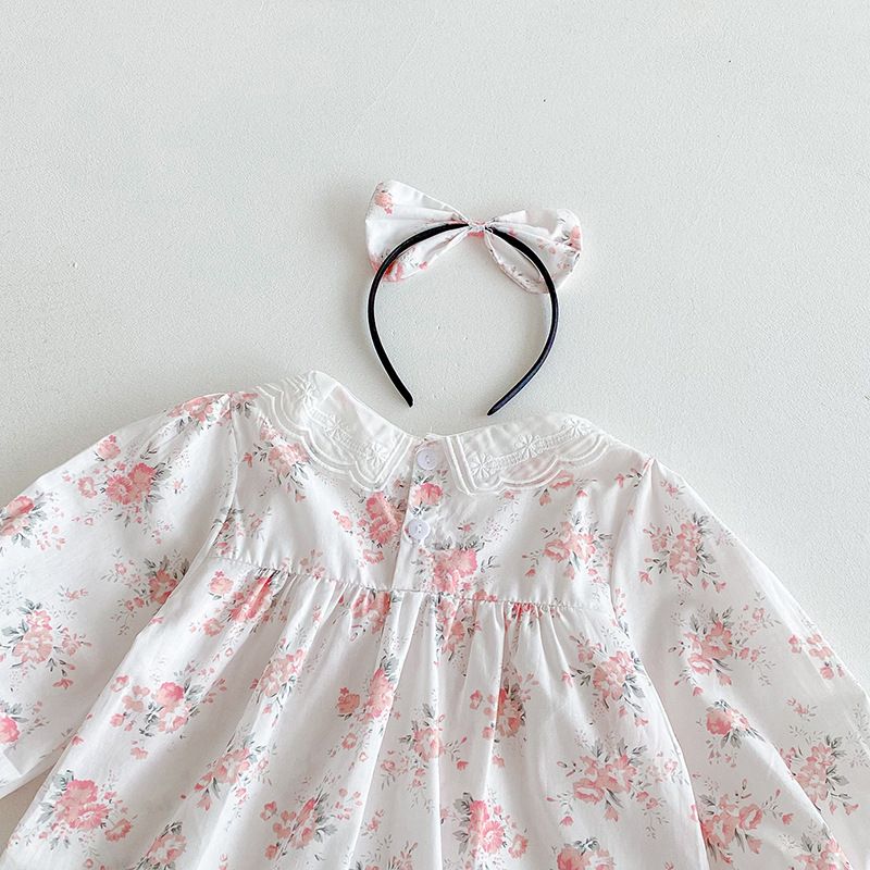 Baby Mädchen Prinzessinnen Strampler Kleid Langarm Blumen Herbst_voghion.com