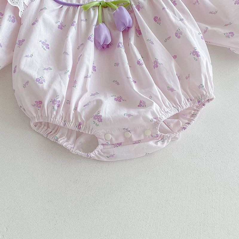 Baby Mädchen Langarm Strampler Mit Blumen Spitze Für Den Herbst_voghion.com