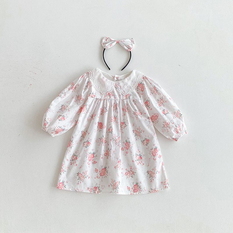 Baby Mädchen Prinzessinnen Strampler Kleid Langarm Blumen Herbst_voghion.com