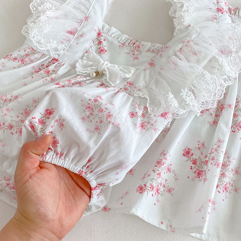 Robe barboteuse bébé fille style princesse dentelle été_voghion.com