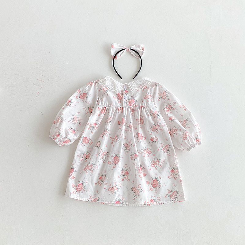 Baby Mädchen Prinzessinnen Strampler Kleid Langarm Blumen Herbst_voghion.com