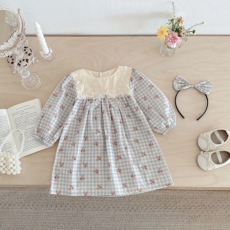 Baby flickor rutig blommig romper och klänning höststil_voghion.com