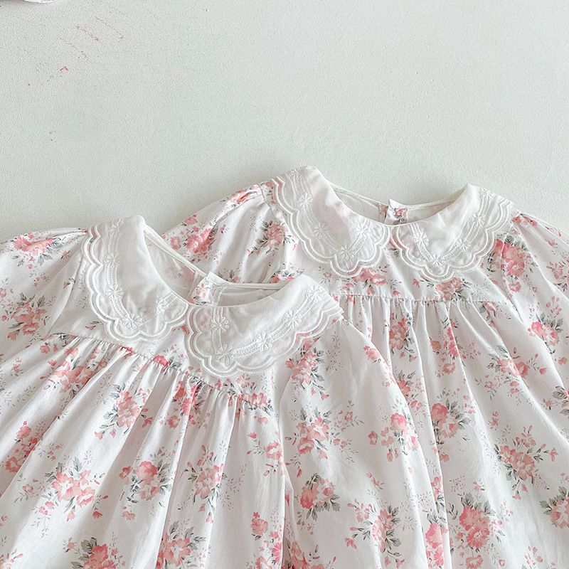 Baby Mädchen Prinzessinnen Strampler Kleid Langarm Blumen Herbst_voghion.com