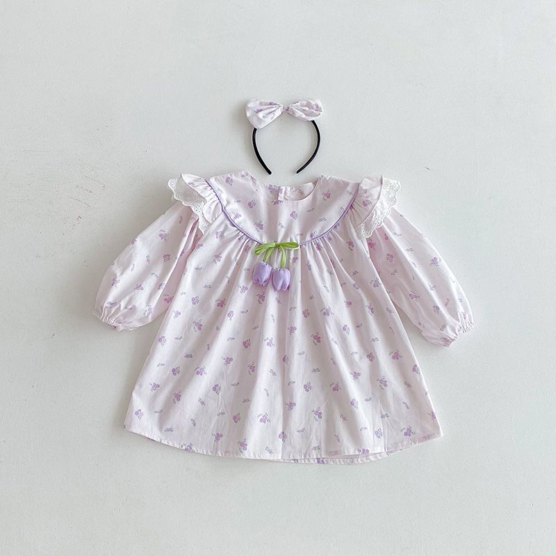 Baby Mädchen Langarm Strampler Mit Blumen Spitze Für Den Herbst_voghion.com