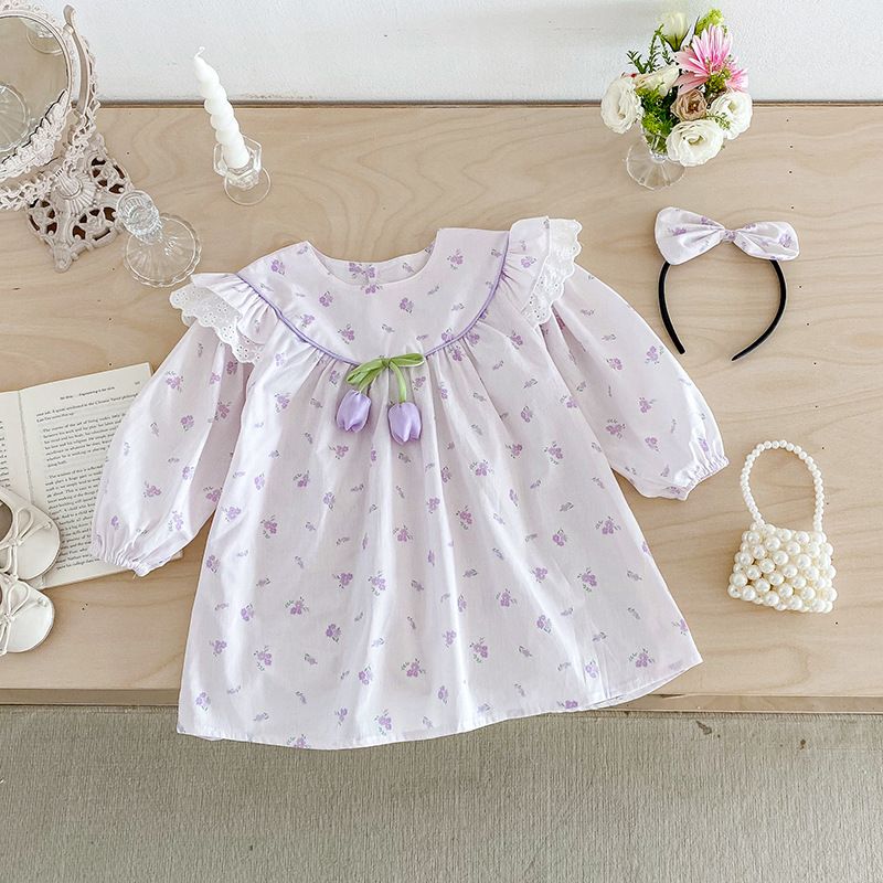 Baby Mädchen Langarm Strampler Mit Blumen Spitze Für Den Herbst_voghion.com