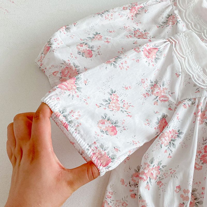Baby Mädchen Prinzessinnen Strampler Kleid Langarm Blumen Herbst_voghion.com