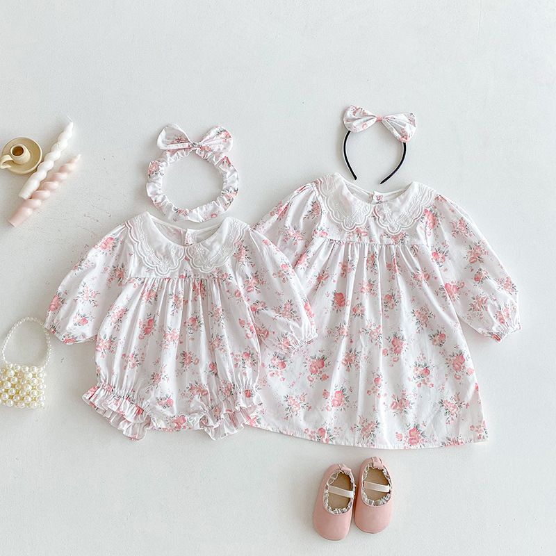 Baby Mädchen Prinzessinnen Strampler Kleid Langarm Blumen Herbst_voghion.com