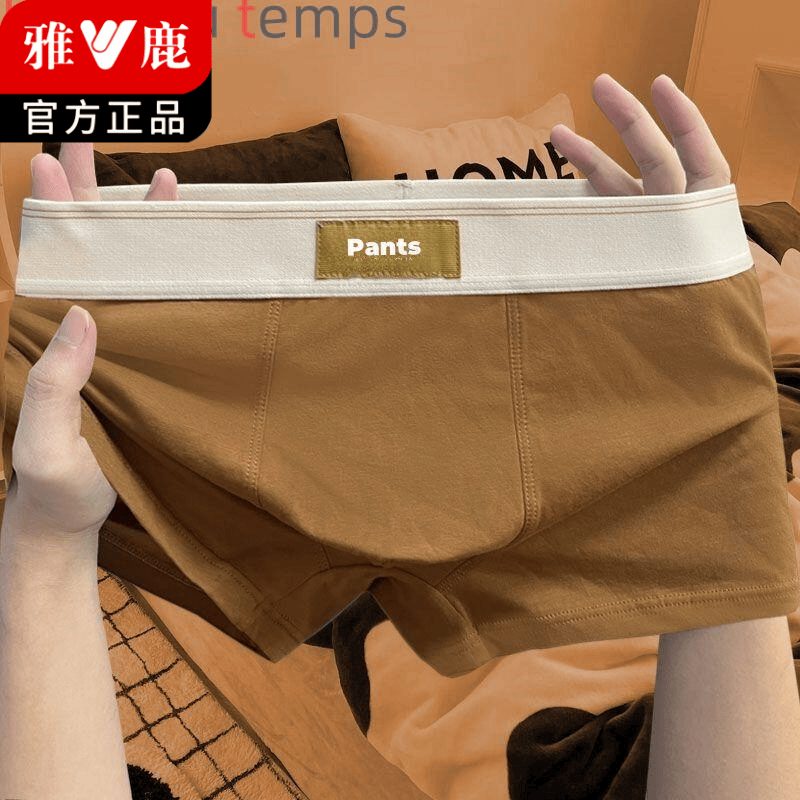 雅鹿男士纯棉内裤男款大码运动透气四角裤衩青少年中腰平角短裤头