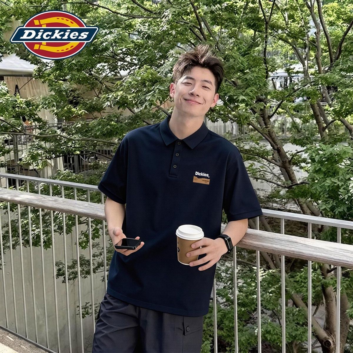 Dickies美式复古短袖黑色POLO衫男士夏季薄款透气休闲百搭重磅t恤