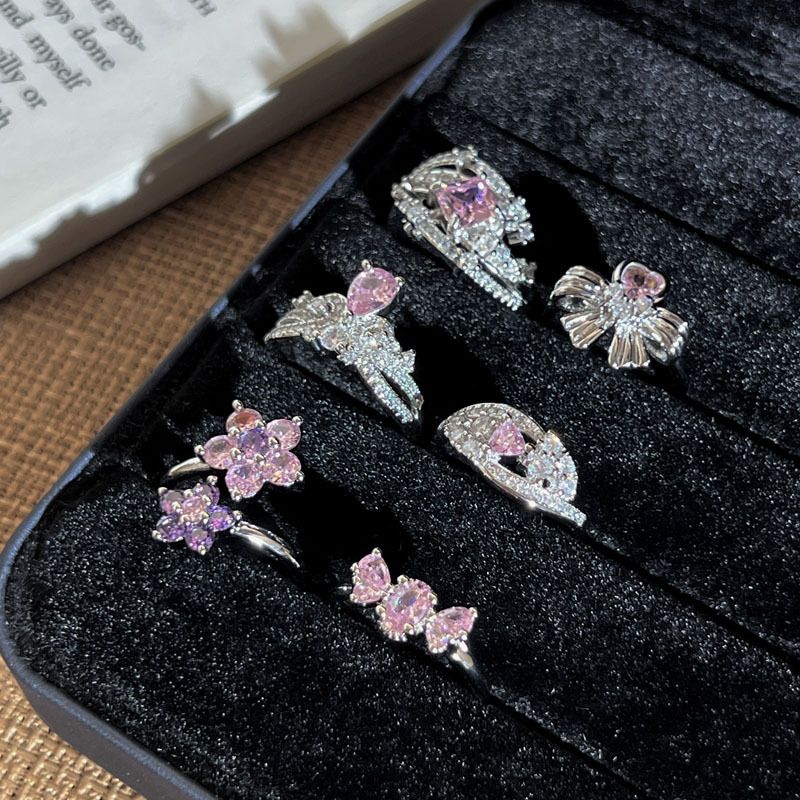 Adjustable Diamond Ring Geometric Flower Design For Women_voghion.com