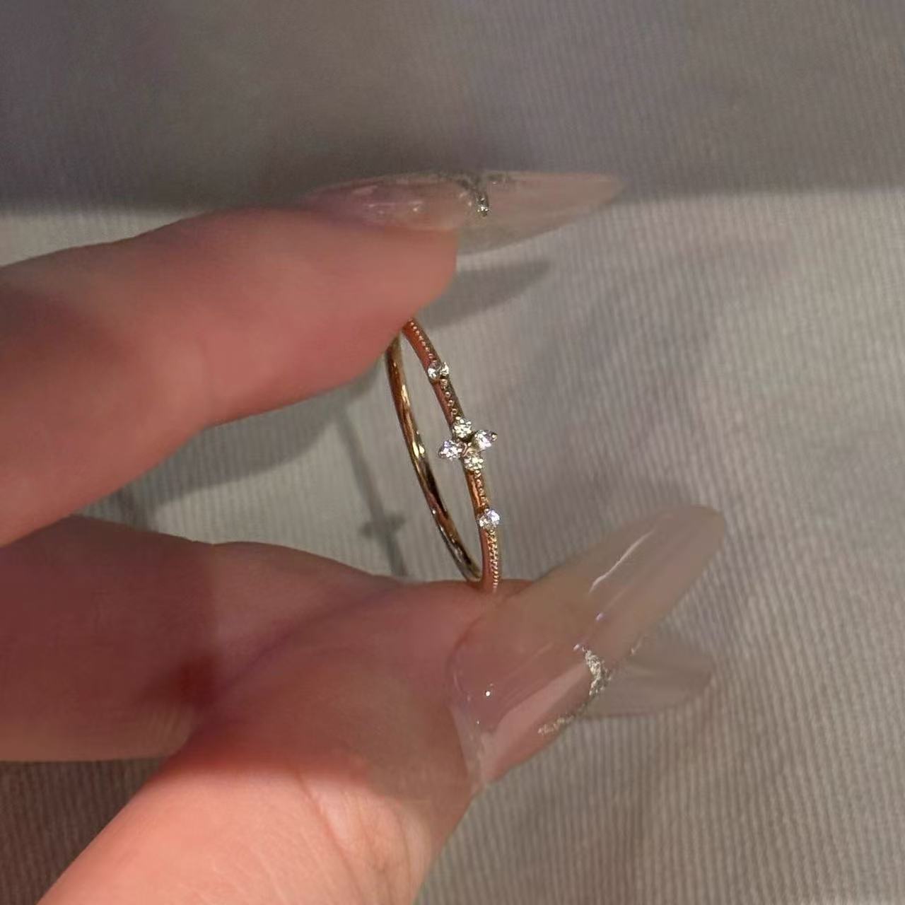 Four-stone Gold Ring Statement Ring For Women With Diamond Detail_voghion.com