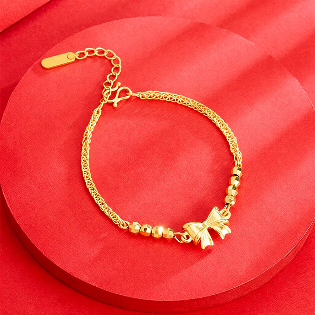 Vietnamese Gold-plated Bracelet With Adjustable Bow, Fresh And Sweet, Simple Style, Popular Online, Non-fading,_voghion.com