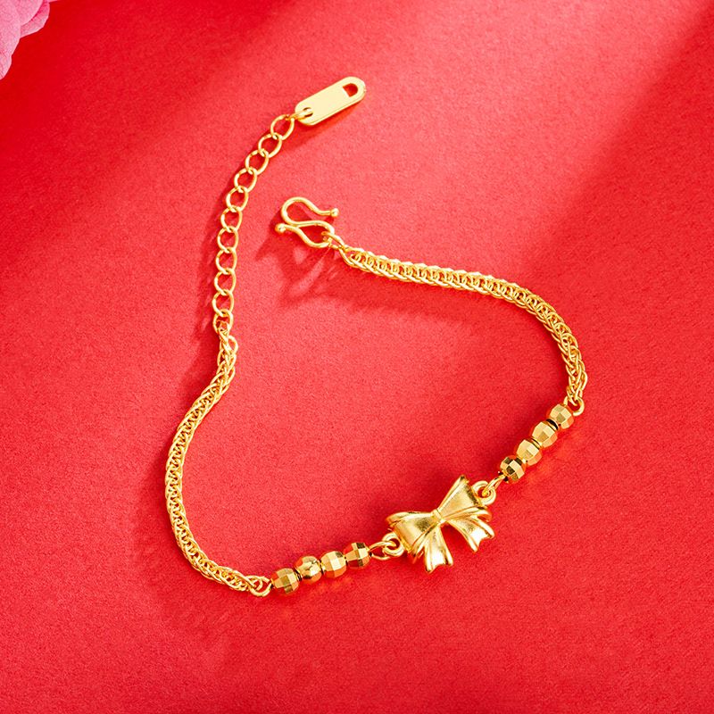 Gold-plated Vietnamese Bow Bracelet Adjustable Simple Link Style_voghion.com