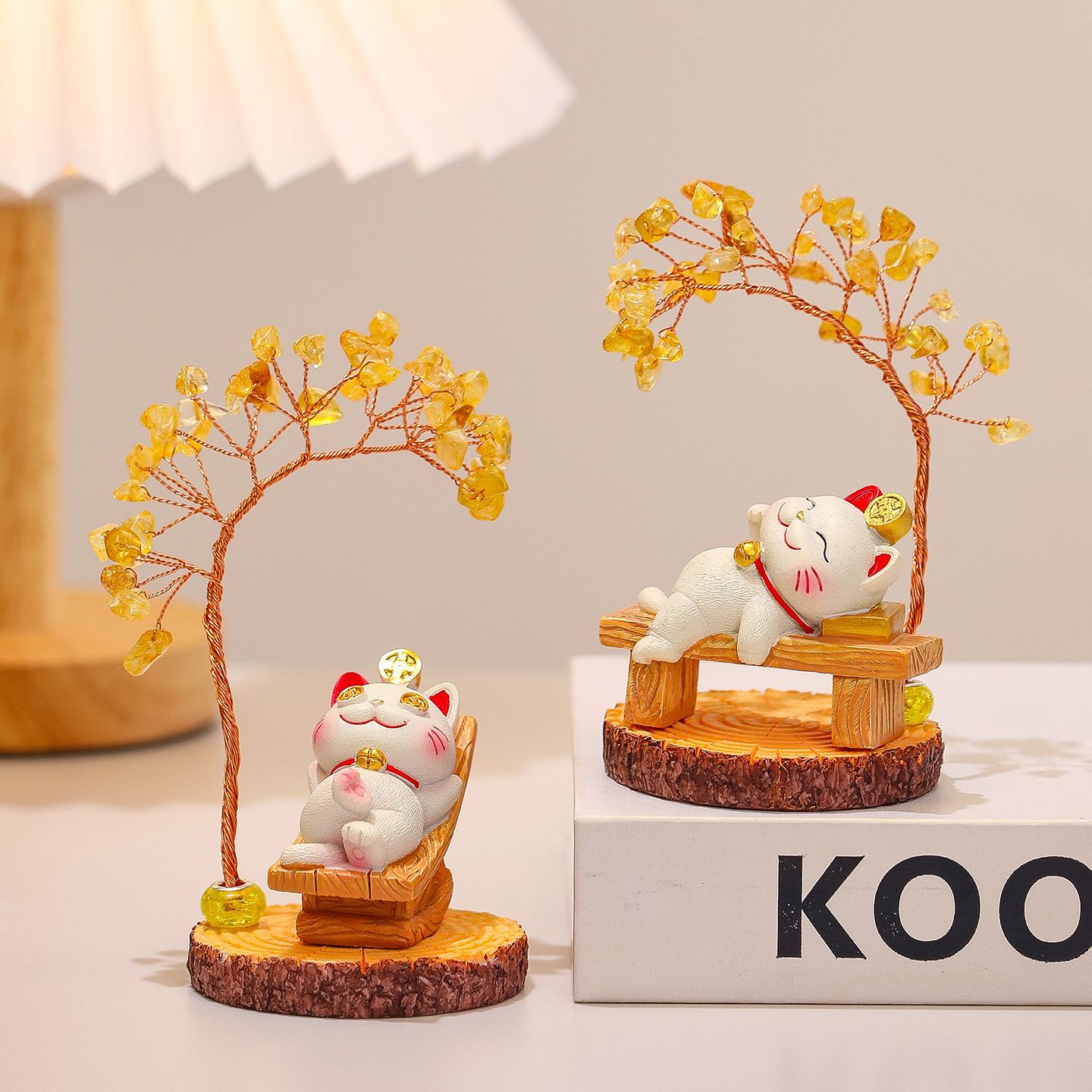 Lucky Cat Crystal Money Tree Ornament For Desktop Office Decor_voghion.com