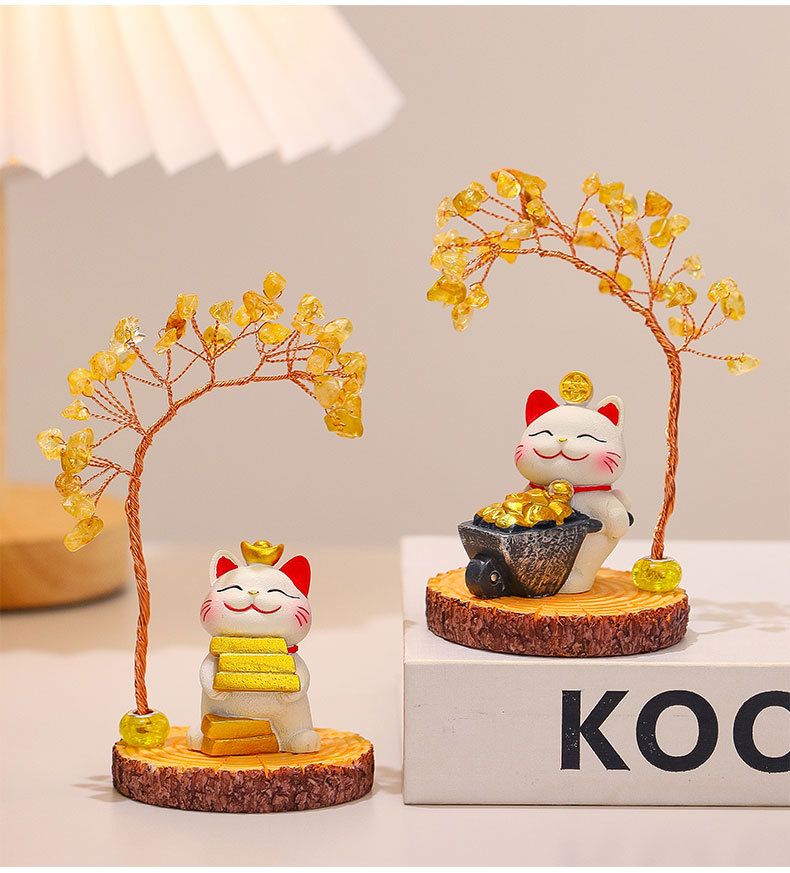 Lucky Cat Crystal Money Tree Ornament For Desktop Office Decor_voghion.com
