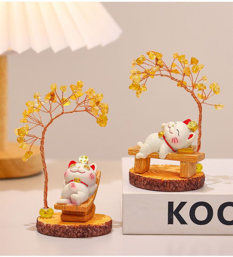 Lucky Cat Crystal Money Tree Ornament For Desktop Office Decor_voghion.com