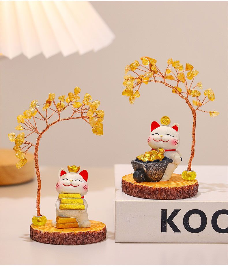 Lucky Cat Crystal Money Tree Ornament For Desktop Office Decor_voghion.com