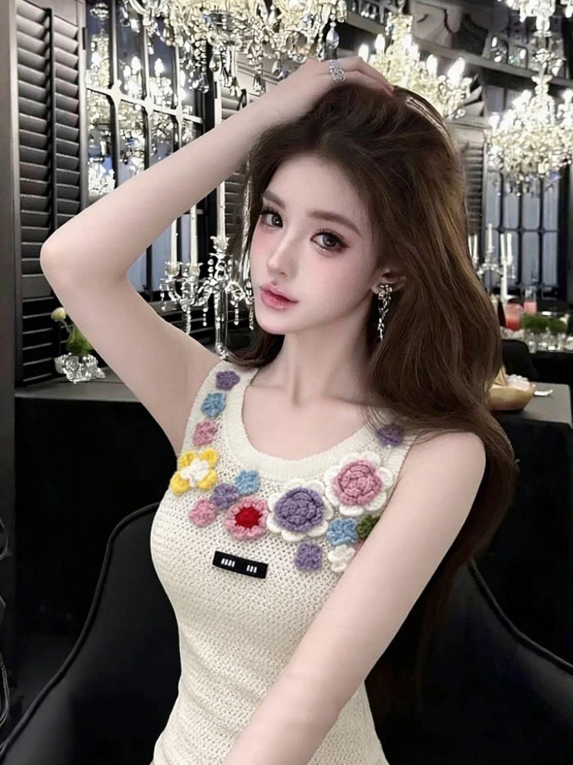 Eleganter Minimalistischer Strickweste Mit Blumen Für Damen_voghion.com