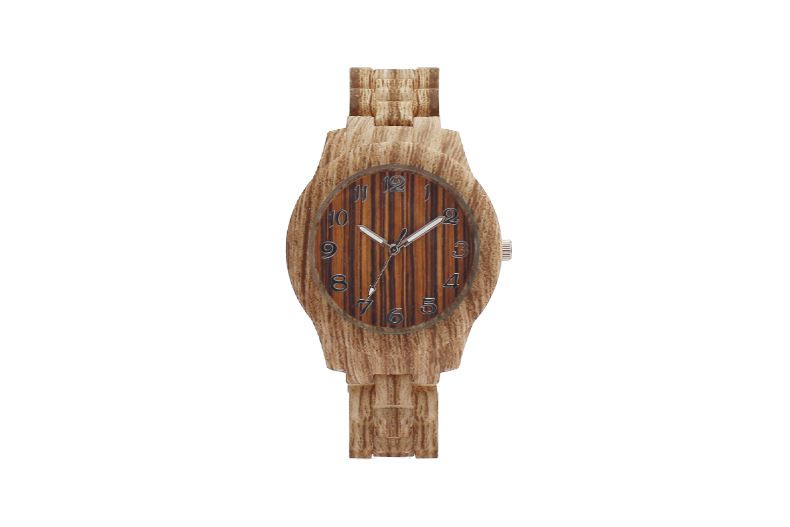 Men's Minimalist Quartz Watch With Wood Grain Dial And Strap_voghion.com