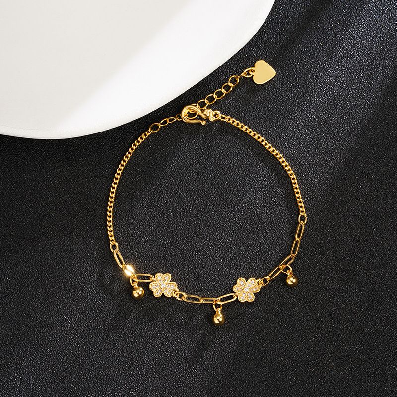 Vietnamese Gold-plated Three-leaf Flower Tassel Chain Bracelet_voghion.com