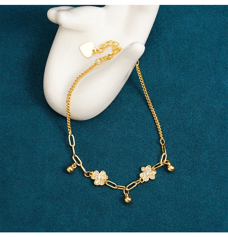 Vietnamese Gold-plated Three-leaf Flower Tassel Chain Bracelet_voghion.com