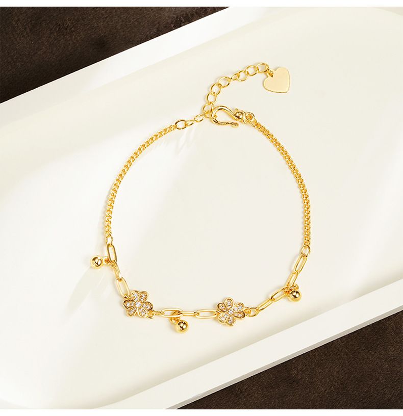 Vietnamese Gold-plated Three-leaf Flower Tassel Chain Bracelet_voghion.com