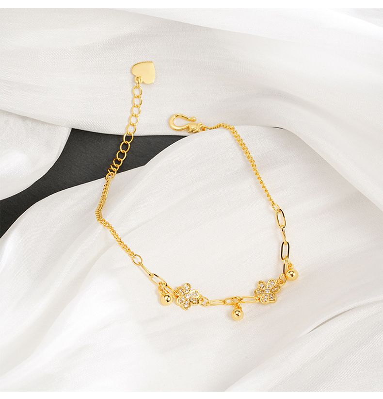 Vietnamese Gold-plated Three-leaf Flower Tassel Chain Bracelet_voghion.com