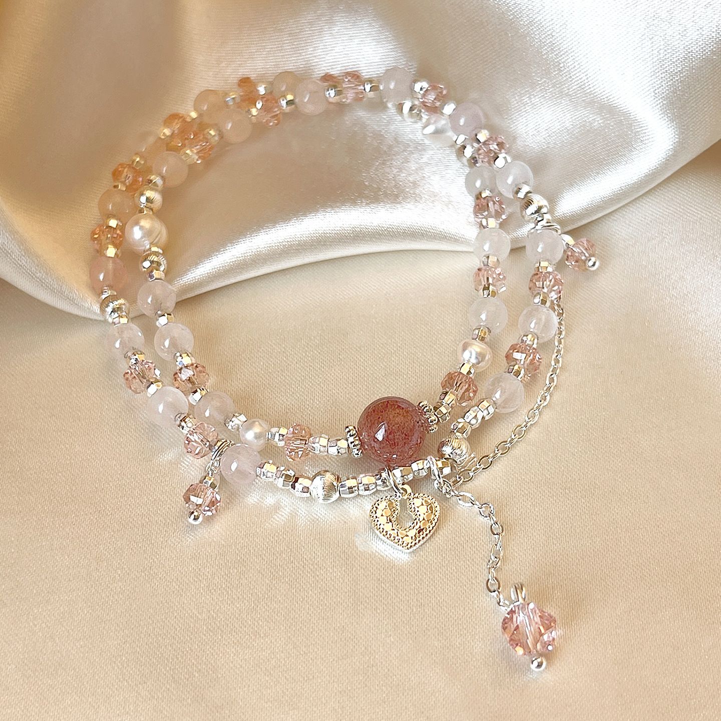 Double-layered Strawberry Crystal Pearl Beaded For Women, Light Luxury Niche Exquisite Bracelet With A High-end Feel,_voghion.com
