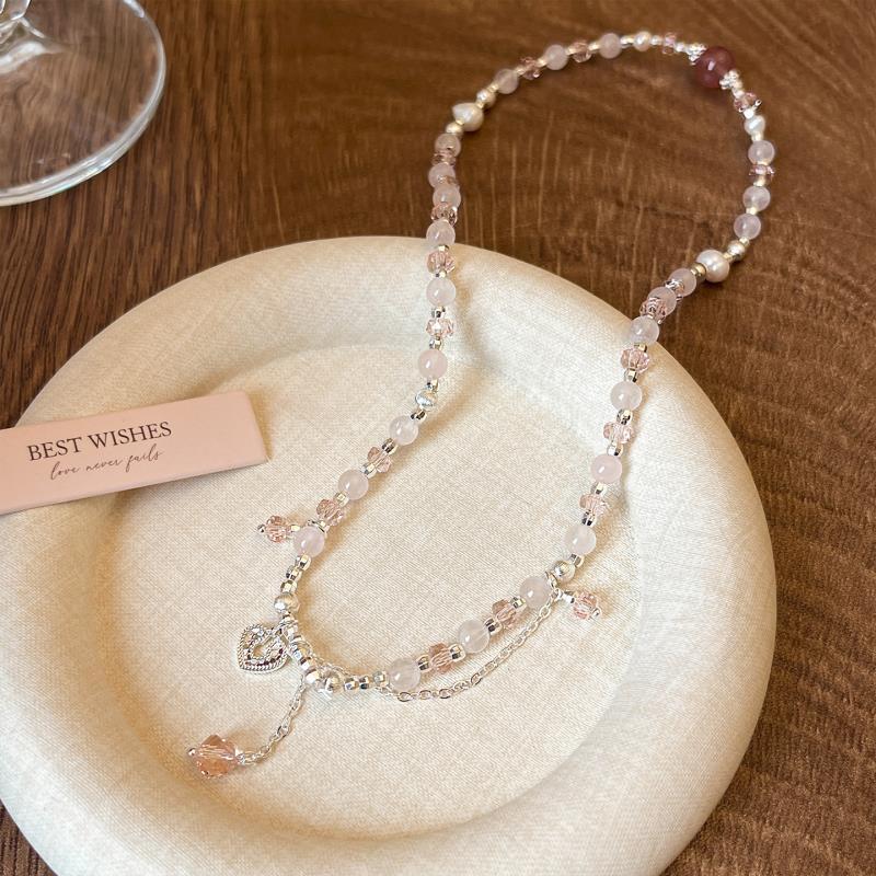 Double Layer Strawberry Crystal And Pearl Beaded Bracelet Women_voghion.com